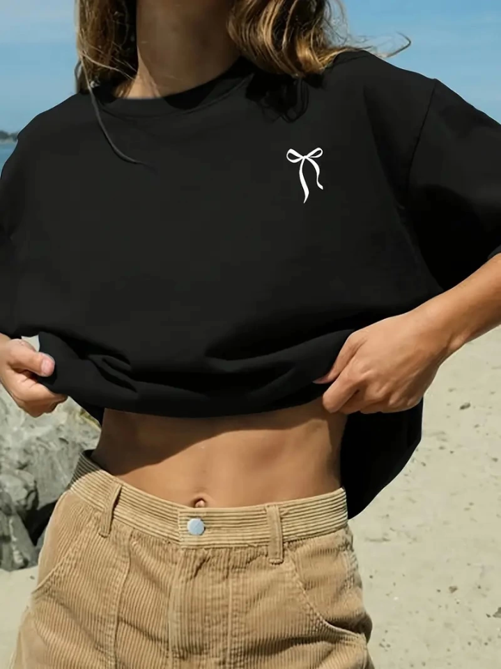 Fiyonk Baskılı Siyah Oversize Unisex T-shirt- Siyah (158921)
