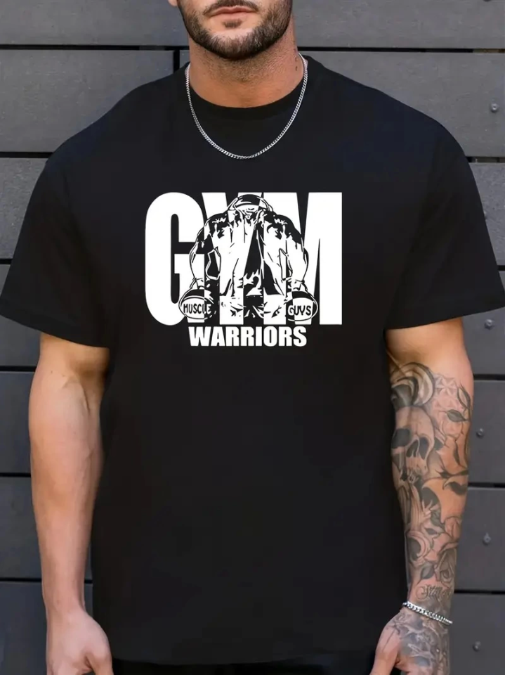 Sporda Günlük Hayata Giyilebilir GYM Baskılı Oversize Bisiklet Yaka Erkek T-shirt - Siyah (158927)