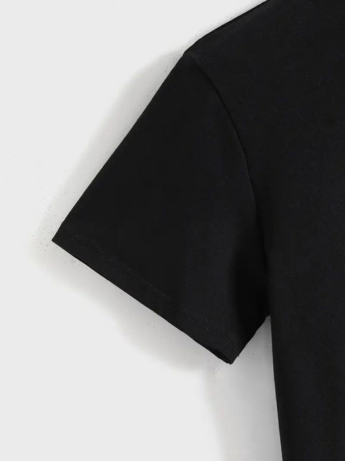 Baskılı Oversize Bisiklet Yaka T-shirt - Siyah (158928)
