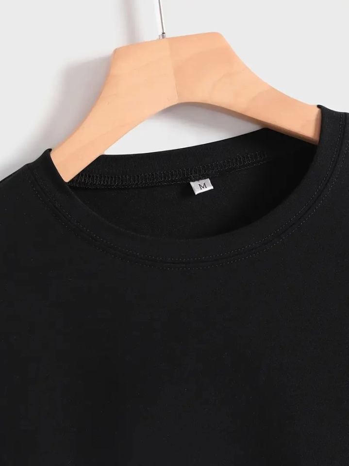 Baskılı Oversize Bisiklet Yaka T-shirt - Siyah (158928)