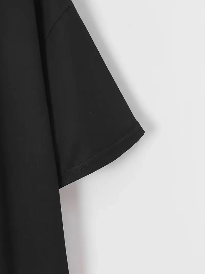 New York Baskılı Oversize Bisiklet Yaka T-shirt - Siyah (158930)