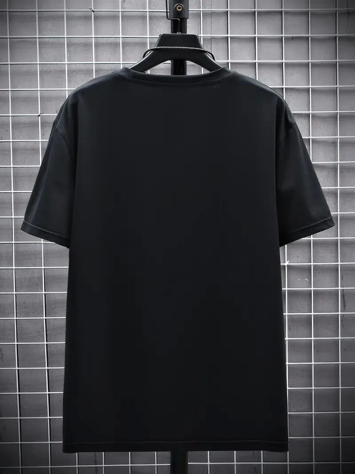 Baskılı Oversize Bisiklet Yaka T-shirt - Siyah (158931)