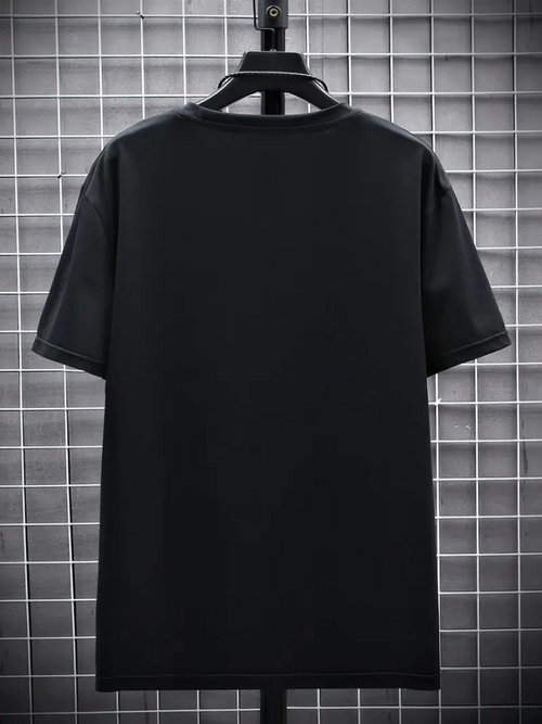 Baskılı Oversize Bisiklet Yaka T-shirt - Siyah (158931)
