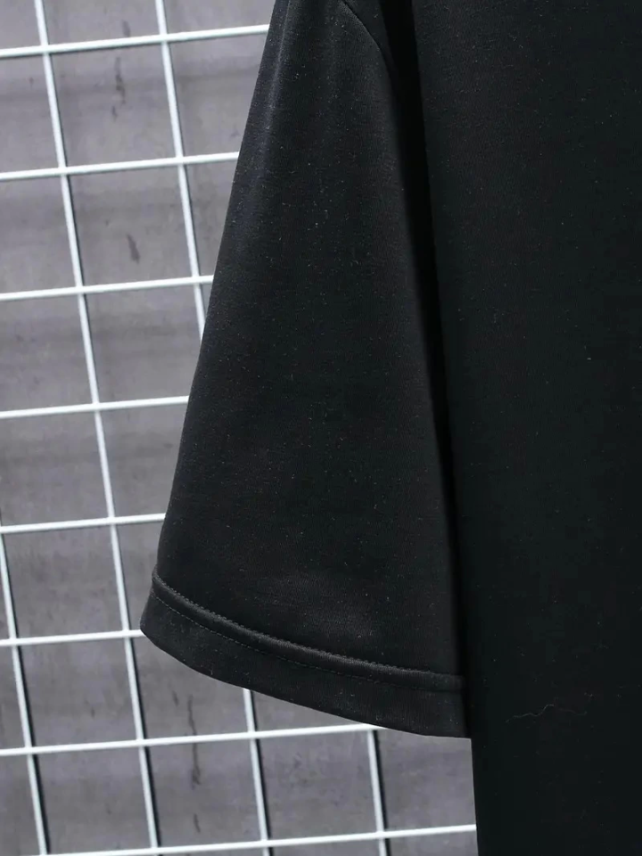 Baskılı Oversize Bisiklet Yaka T-shirt - Siyah (158931)