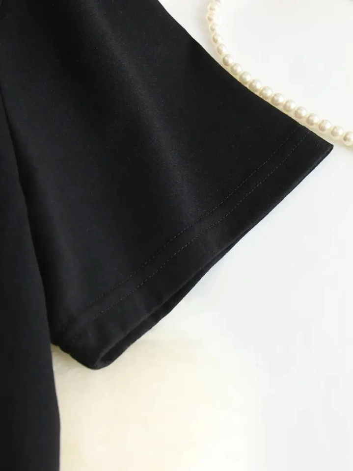 Baskılı Oversize Bisiklet Yaka T-shirt - Siyah (158934)