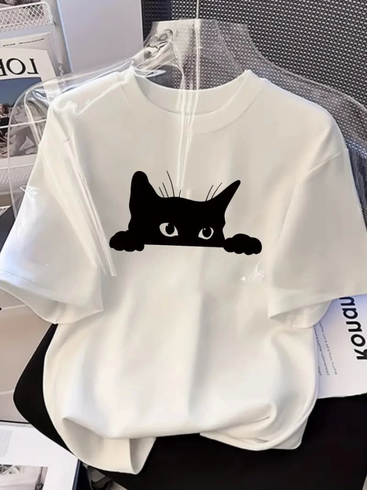 Baskılı Oversize Bisiklet Yaka T-shirt - Beyaz (158937)