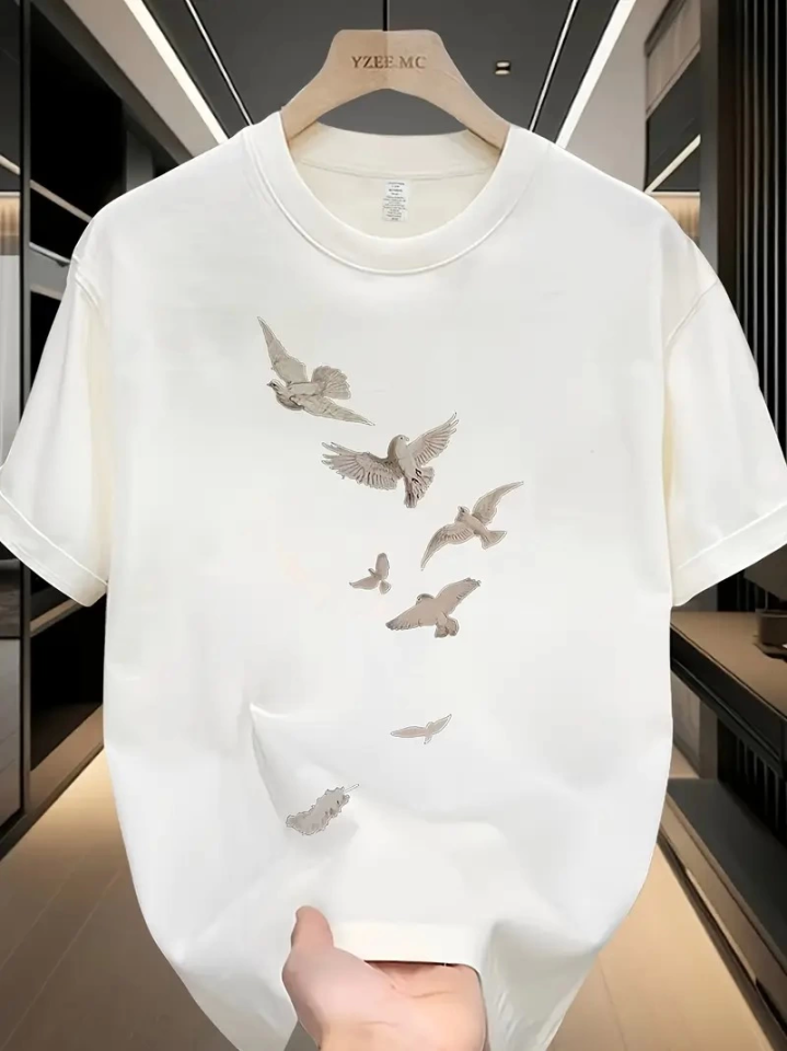 Baskılı Oversize Bisiklet Yaka T-shirt - Beyaz (158938)