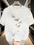 Baskılı Oversize Bisiklet Yaka T-shirt - Beyaz (158938)