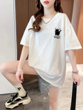 Baskılı Oversize Bisiklet Yaka T-shirt - Beyaz (158939)