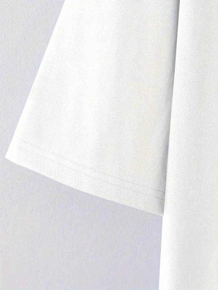 Baskılı Oversize Bisiklet Yaka T-shirt - Beyaz (158943)