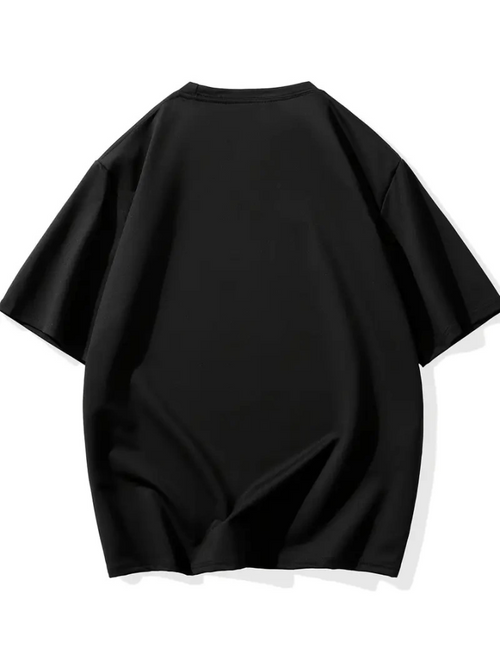 Baskılı Oversize Bisiklet Yaka T-shirt - Siyah (158946)
