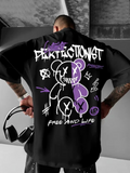 Baskılı Oversize Bisiklet Yaka T-shirt - Siyah (158950)