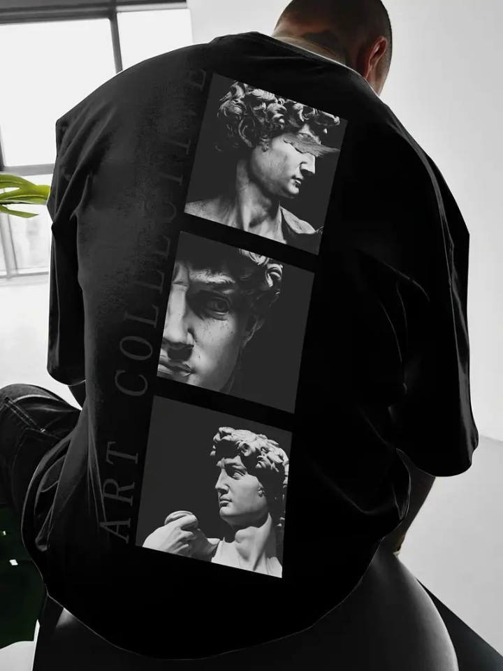 Baskılı Oversize Bisiklet Yaka T-shirt - Siyah (158951)