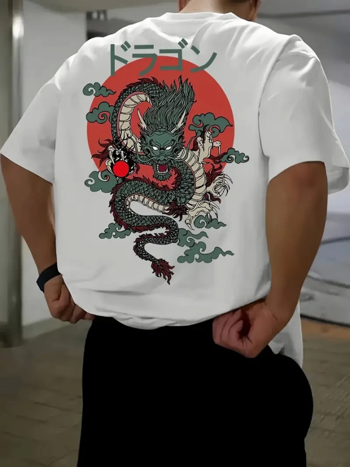 Baskılı Oversize Bisiklet Yaka T-shirt - Beyaz (158952)