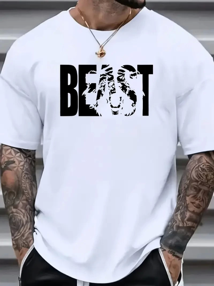 Baskılı Oversize Bisiklet Yaka T-shirt - Beyaz (158961)