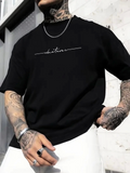 Baskılı Oversize Bisiklet Yaka T-shirt - Siyah (158971)
