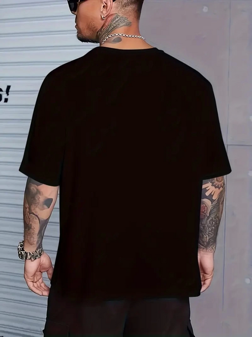 Baskılı Oversize Bisiklet Yaka T-shirt - Siyah (158971)