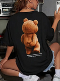 Baskılı Oversize Bisiklet Yaka T-shirt - Siyah (158978)