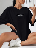 Baskılı Oversize Bisiklet Yaka T-shirt - Siyah (158981)