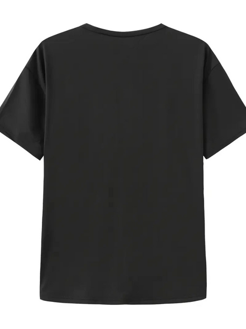 Baskılı Oversize Bisiklet Yaka T-shirt - Siyah (158984)