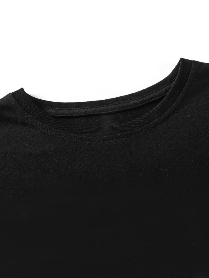 Baskılı Oversize Bisiklet Yaka T-shirt - Siyah (159021)