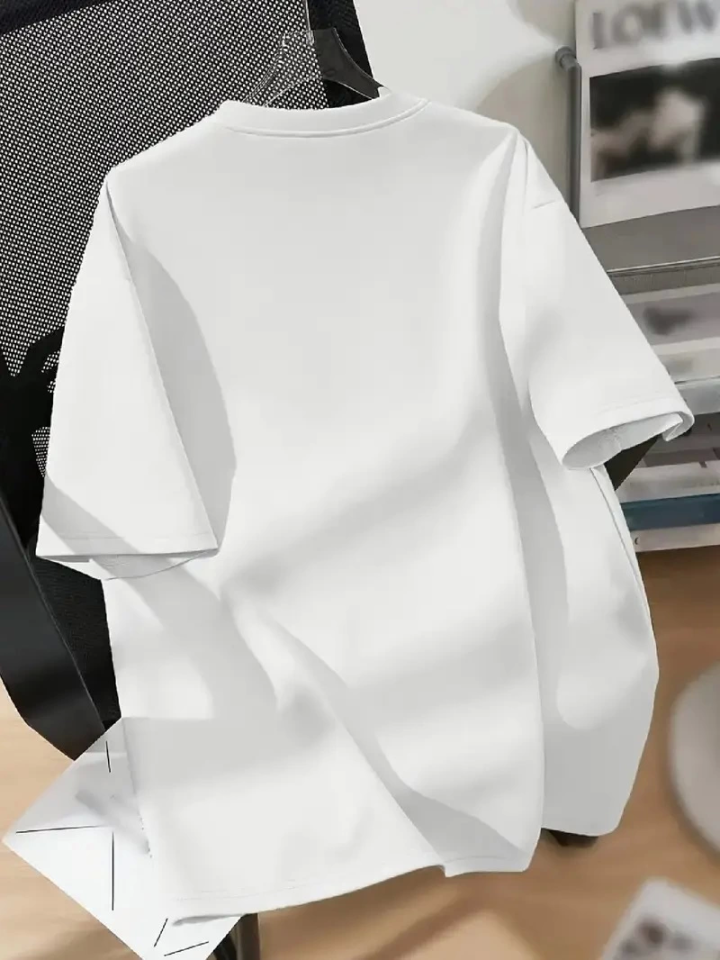Baskılı Oversize Bisiklet Yaka T-shirt - Beyaz (159022)