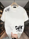 Baskılı Oversize Bisiklet Yaka T-shirt - Beyaz (159023)