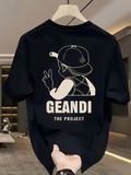 Geniş Kesim Pamuklu Tişört - GANDHI The Project Baskılı, Siyah, Rahat Kesim, Kısa Kollu, Günlük Kıyafet, Her Gün Giyilebilecek Tişört- Siyah (159030)