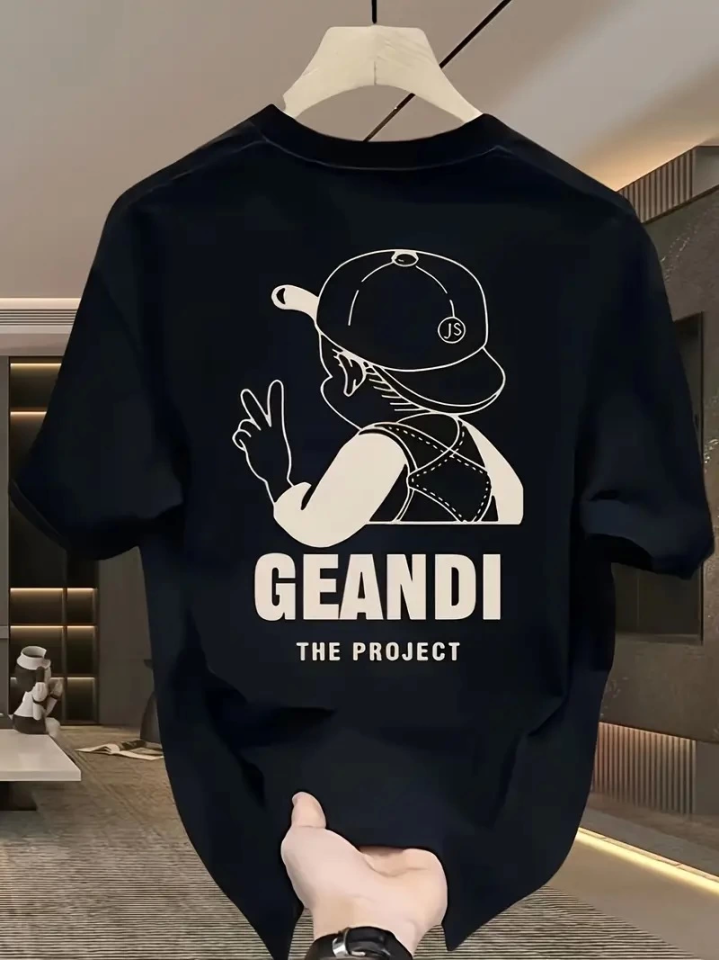 Geniş Kesim Pamuklu Tişört - GANDHI The Project Baskılı, Siyah, Rahat Kesim, Kısa Kollu, Günlük Kıyafet, Her Gün Giyilebilecek Tişört- Siyah (159030)