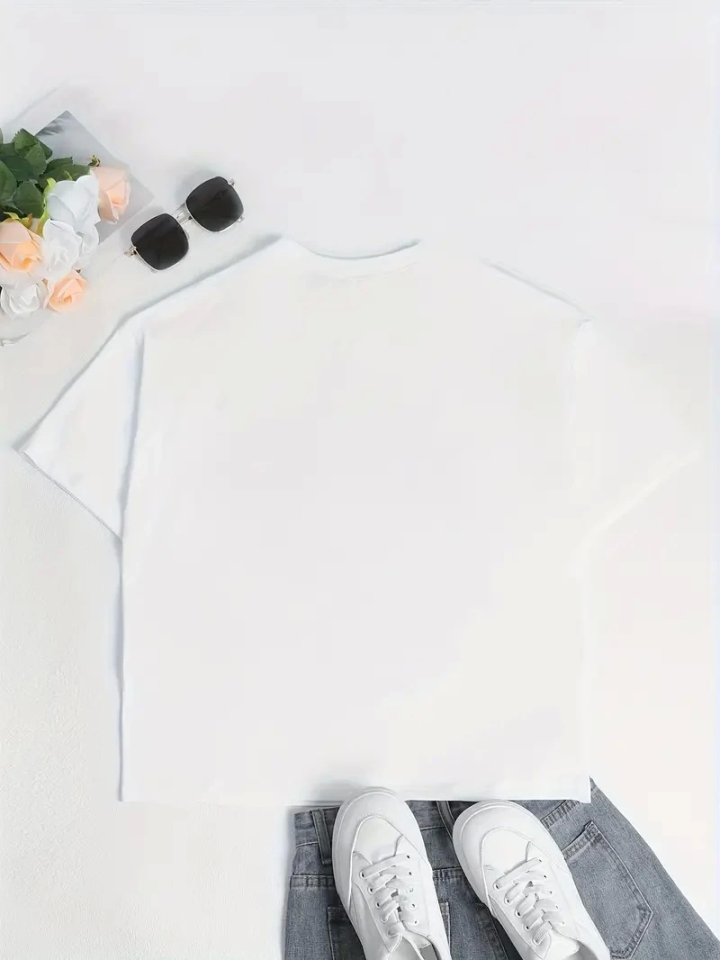 Baskılı Oversize Bisiklet Yaka T-shirt - Beyaz (159031)