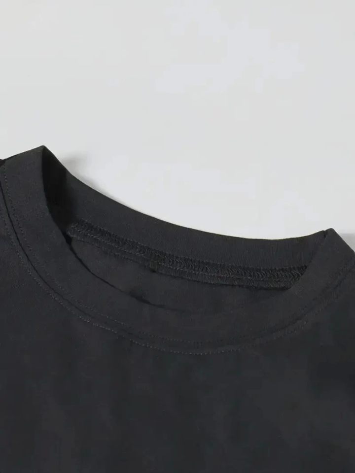 Baskılı Oversize Bisiklet Yaka T-shirt - Siyah (159032)