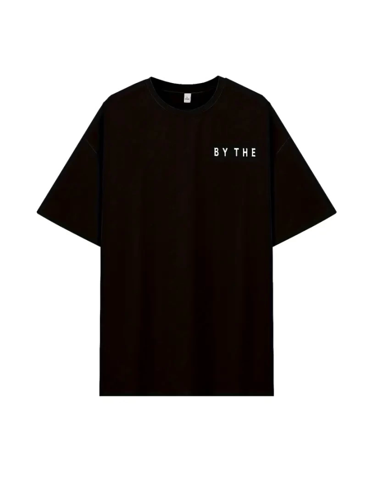 Kadınlar İçin Geniş Kesim Tişört - Kısa Kollu, Bol Kesim, Manzaralı Okyanus Baskı, Günlük Yazlık Üst, Siyah- Siyah (159033)