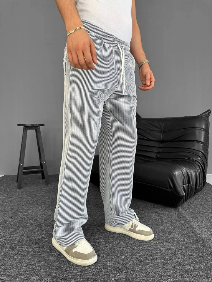 Su Yolu Çizgili Cepli Pantalon - Gri (160910)