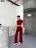 Osy modal crop pantolon takım bordo - ön