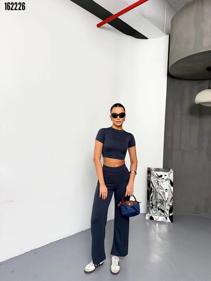 Osy modal crop pantolon takım füme - ön