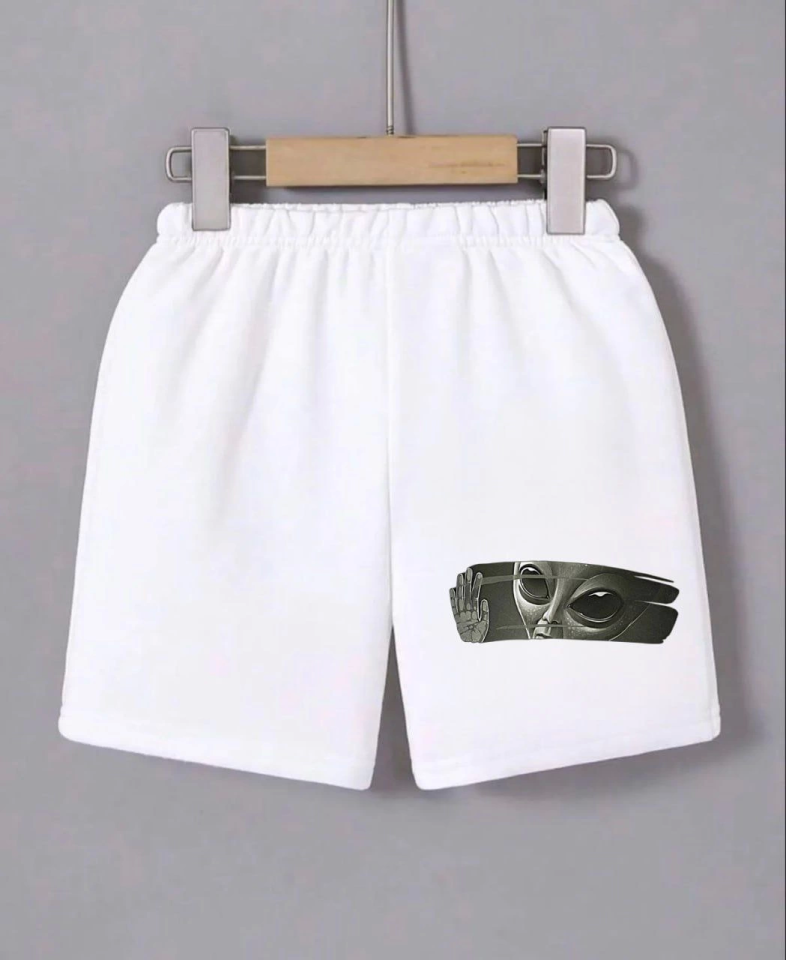 Beli Lastikli Baskılı Mini Şort - Beyaz (163701)