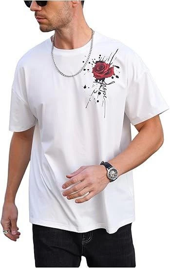Erkek Bisiklet Yaka Kısa Kol Baskılı T-shirt - Beyaz (166763)