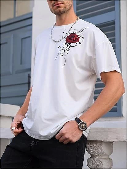 Erkek Bisiklet Yaka Kısa Kol Baskılı T-shirt - Beyaz (166763)