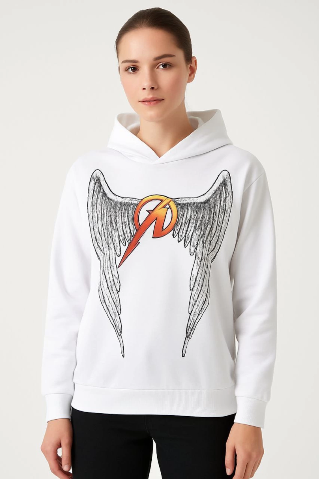 Metallica İki İplik Kapüşonlu Ön Ve Arka Baskılı Hoodie - Beyaz (171719)