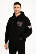 Üç İplik Kapüşonlu Ön Ve Arka Baskılı SweatShirt Hoodie - Siyah (172557)