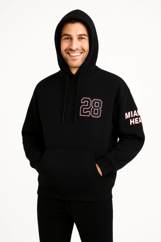 Üç İplik Kapüşonlu Ön Ve Arka Baskılı SweatShirt Hoodie - Siyah (172557)