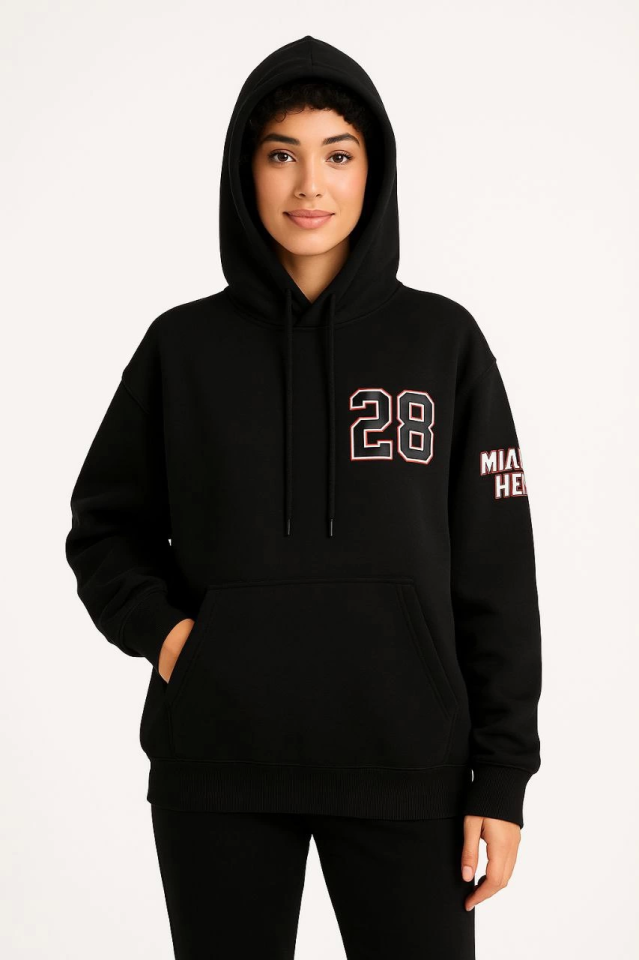 Üç İplik Kapüşonlu Ön Ve Arka Baskılı SweatShirt Hoodie - Siyah (172560)