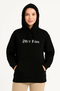 Üç İplik Kapşonlu ön Ve Arka Baskılı SweatShirt Hoodie- Siyah (172563)