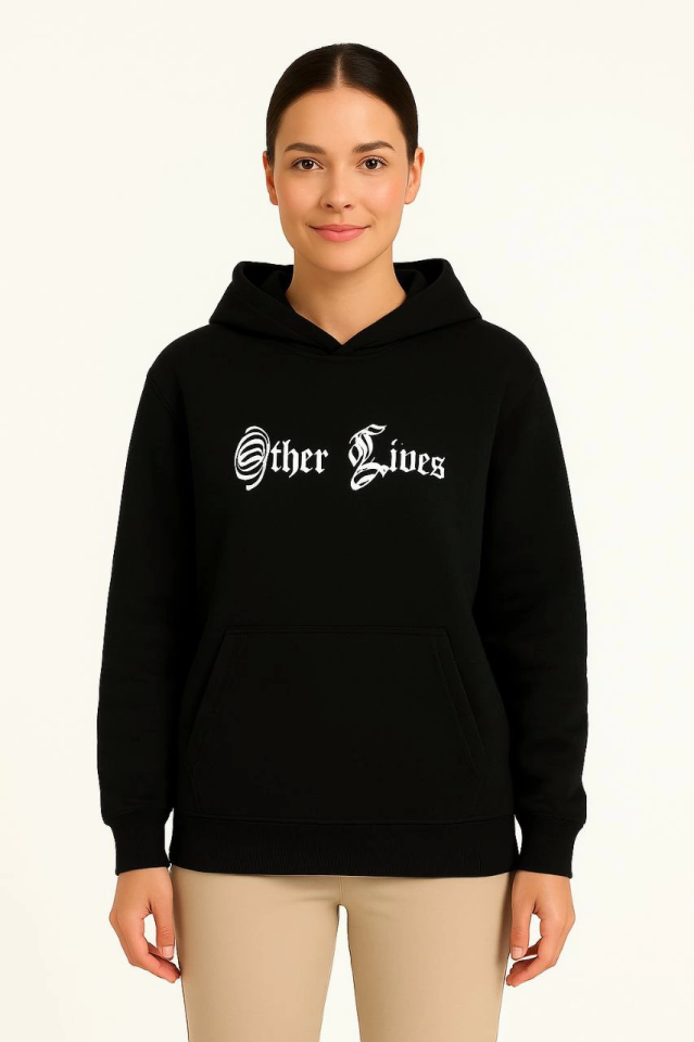 Üç İplik Kapşonlu ön Ve Arka Baskılı SweatShirt Hoodie- Siyah (172563)