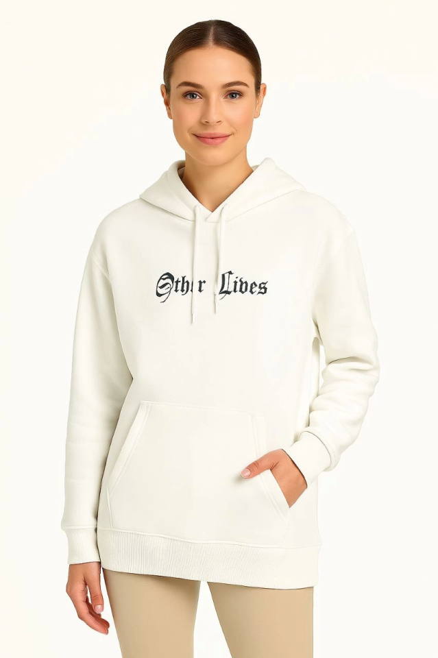 Üç İplik Kapşonlu ön Ve Arka Baskılı SweatShirt Hoodie- Beyaz (172564)