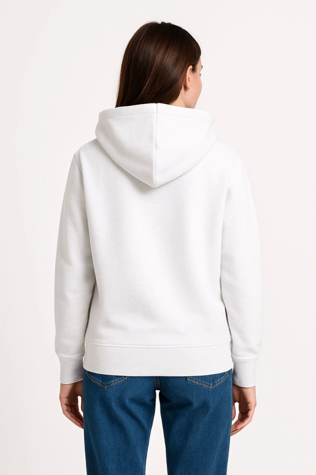 Üç İplik Kapüşonlu Kanguru Çepli SweatShirt Hoodie - Beyaz (172565)