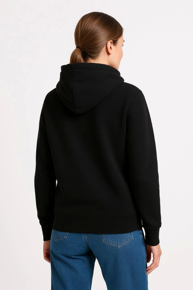 Üç İplik Kapüşonlu Kanguru Çepli SweatShirt Hoodie - Siyah (172566)