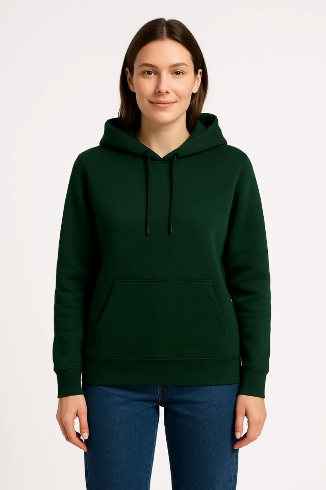 Üç İplik Kapüşonlu Kanguru Çepli SweatShirt Hoodie - Haki (172567)