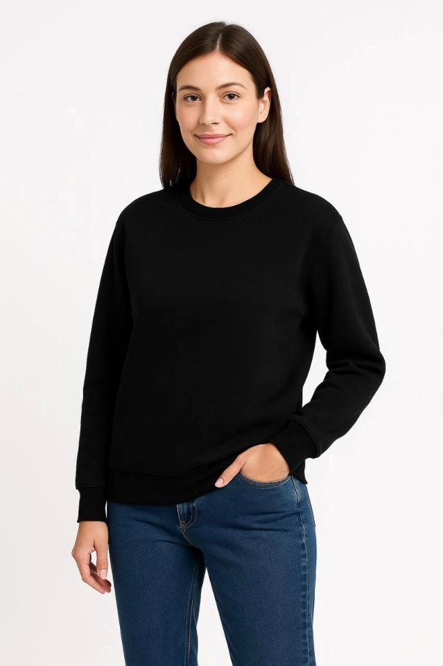 Üç İplik Düz Bisiklet Yaka SweatShirt  - Siyah (172568)