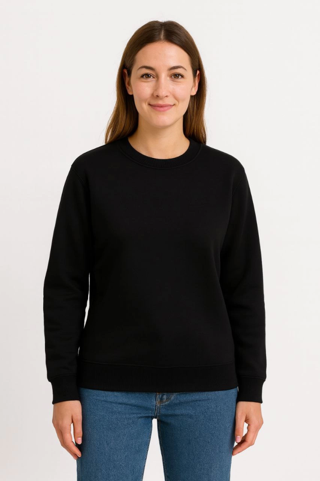Üç İplik Düz Bisiklet Yaka SweatShirt  - Siyah (172568)